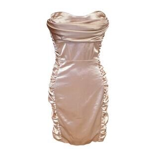 Oh Polly champagne scalloped neck strapless mini dress sz 2